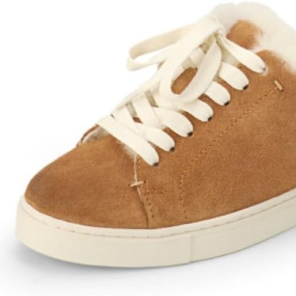 NEW Frye ivy genuine shearling sneaker mule - brown - silky suede leather 66 - Picture 9 of 9